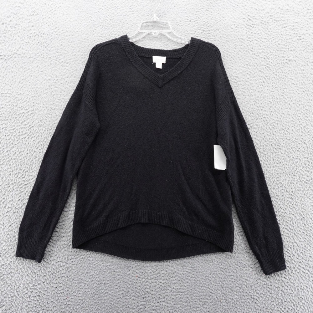 Caslon Womens Black V-Neck Cotton Merino Wool Blend High-Low Sweater Size S NEW